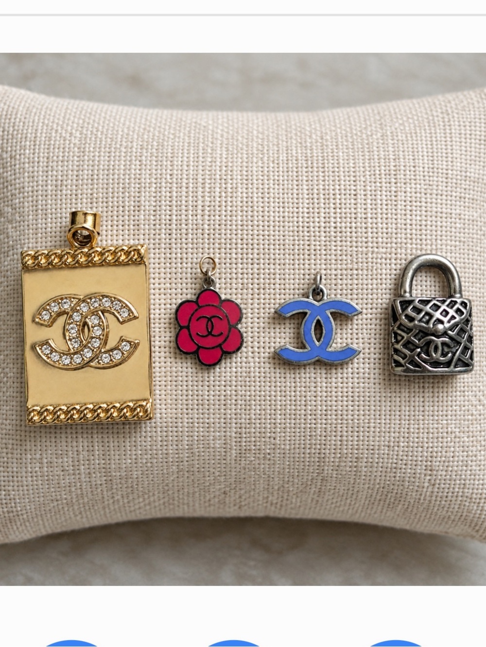 CHANEL Mixed Metal CC & Enamel pendants in Gold, Pink, Blue, Silver & chains